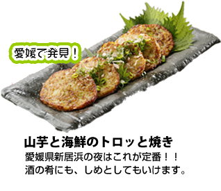 愛媛で発見 山芋と海鮮のトロっと焼き：愛媛県新居浜の夜はこれが定番!!酒の肴にも、しめとしてもいけます。